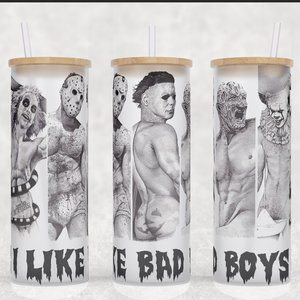 Frosted Glass I like Bad Boys Michael Myers - Pennywise - Freddy Tumbler 25oz